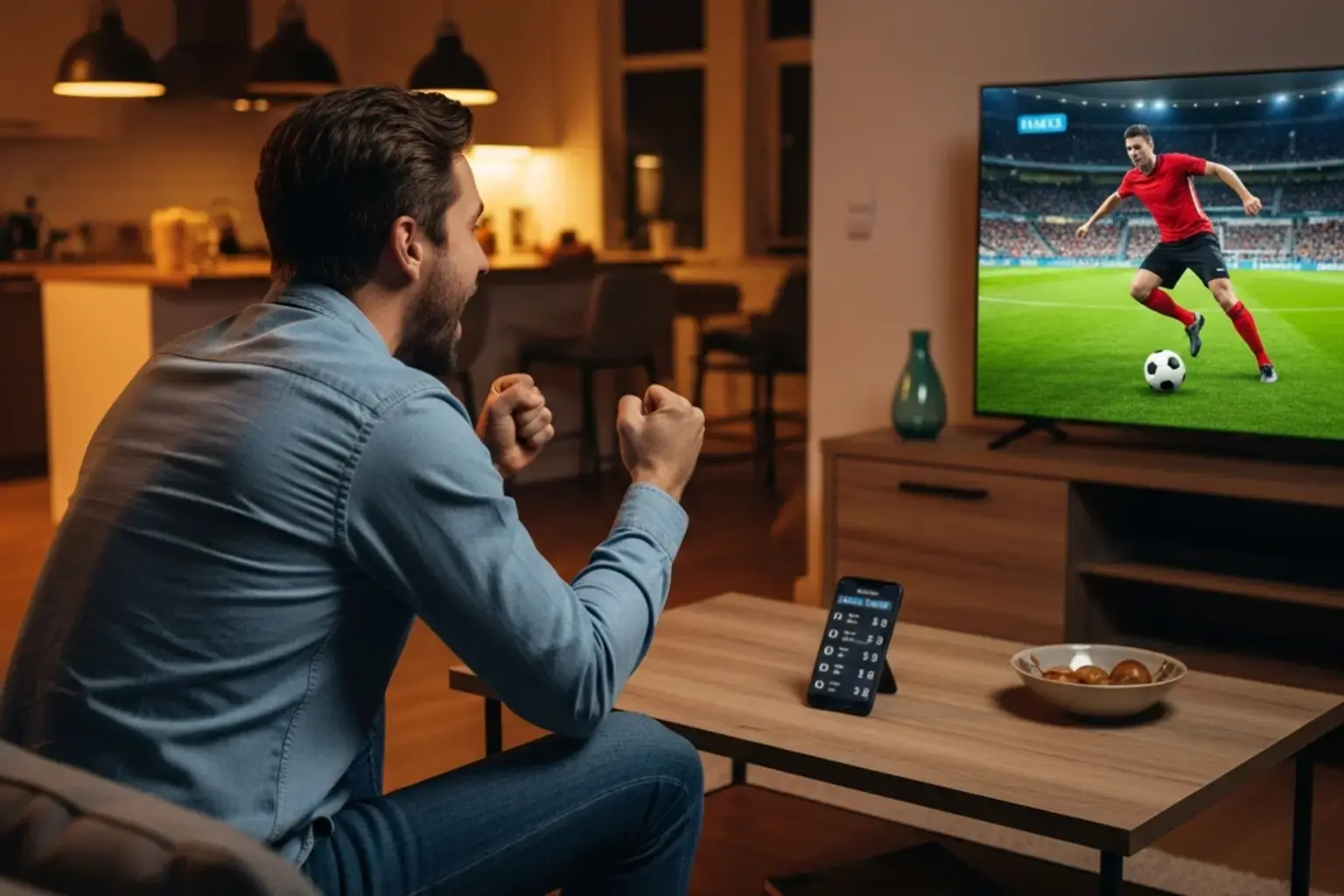 Hand haelt einen Sportwettschein vor unscharfem Stadionhintergrund